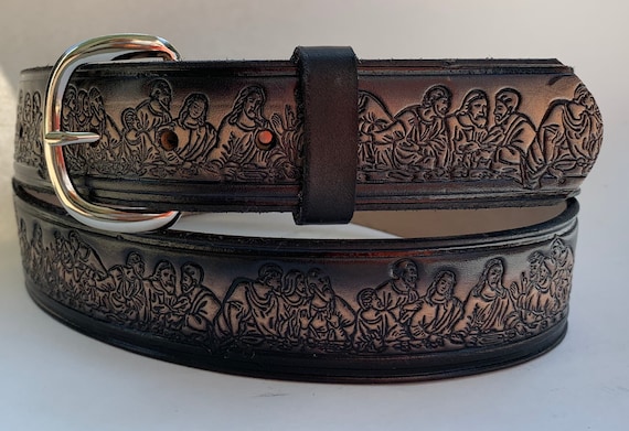 Personalized Leather Belt / Black Lords Supper / Free Name / Free 