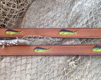 Hand painted, Saltwater, Mahi Mahi fish, Leather Belt / Free Shipping