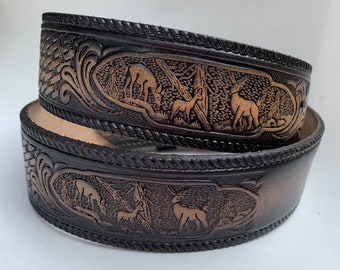 Personalized  Leather Belt / Black Deer Basketweave / Free Name / Free Shipping