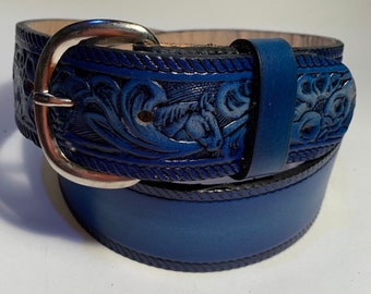 NWT NOS Vintage Jacqueline Ferrar Blue Leather Skinny Belt 