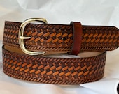 Personalized Leather Basketweave Belt / Pick Your Color
