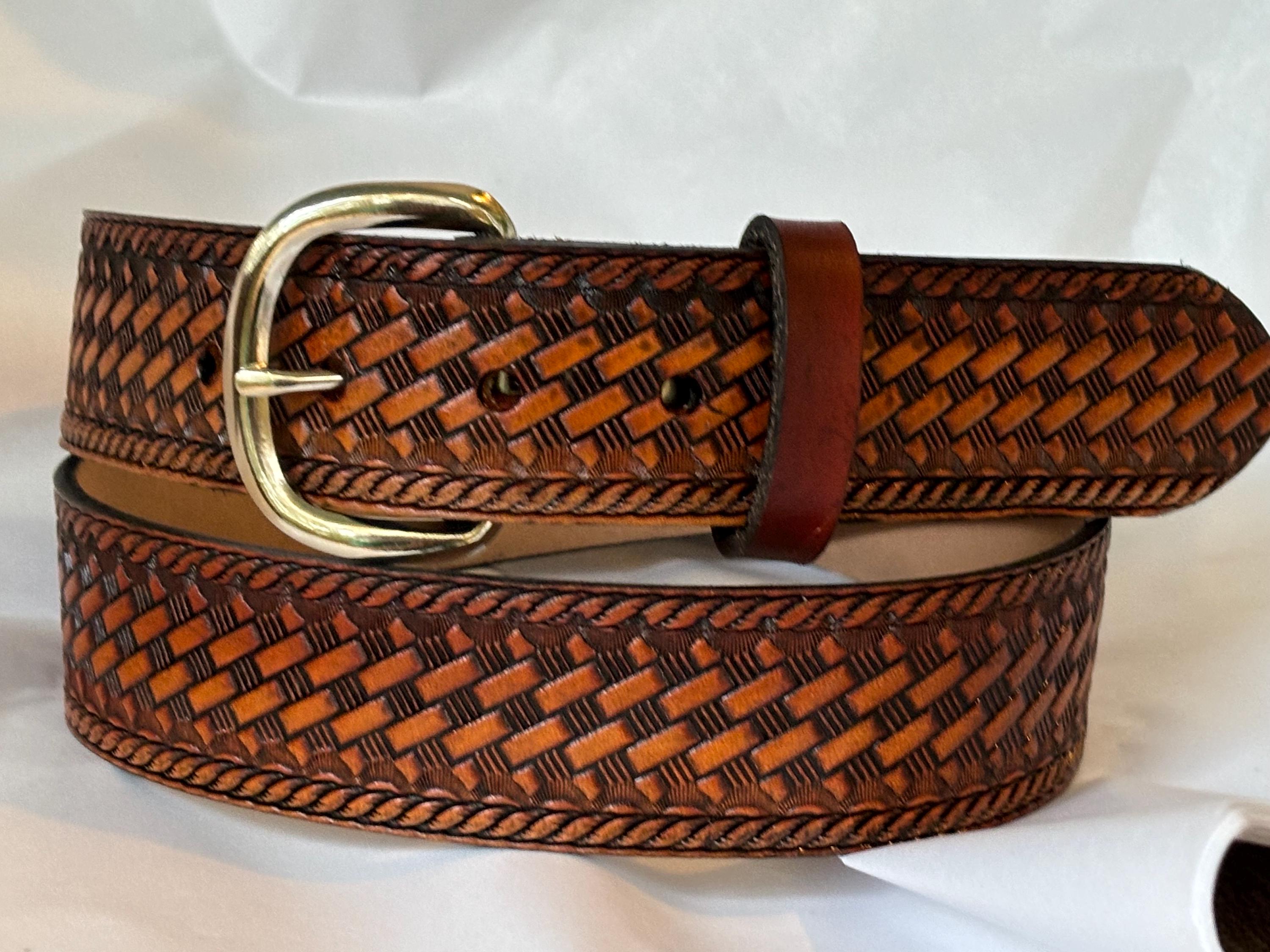 Personalized Leather Basketweave Belt / Pick Your Color Personalized Leather Basketweave Belt / Pick Your Color