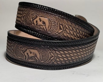 Personalized Leather Belt  / Black Wolf / Basketweave / Free Name /Free Shipping