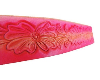 Personalized Leather Belt / Pink Flower / Free Name / Free Shipping