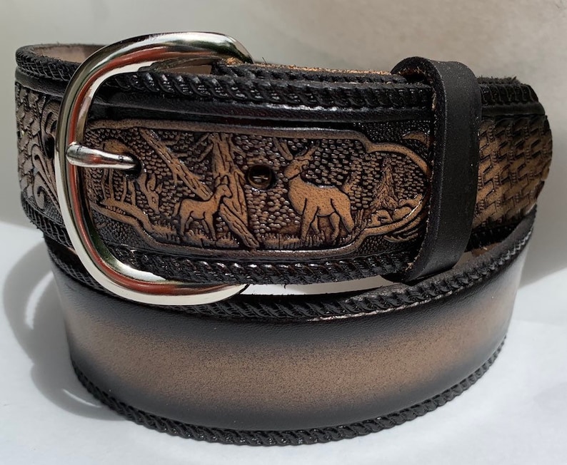 Personalized Leather Belt / Black Deer Basketweave / Free Name Etsy