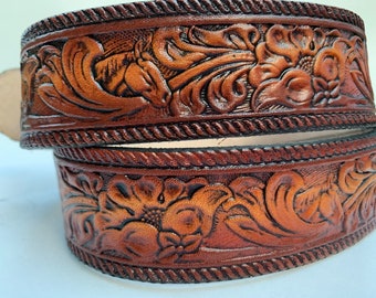 Personalized Leather Belt / Brown Western Scroll/ Free Name / Free Shipping