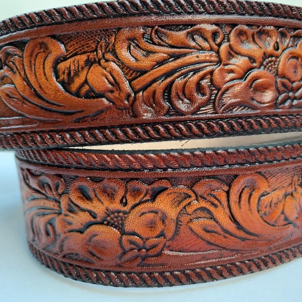 Personalized Leather Belt / Brown Western Scroll/ Free Name / Free Shipping