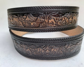 Personalized  Leather Belt / Black Wildlife Scene / Free Name / Free Shipping