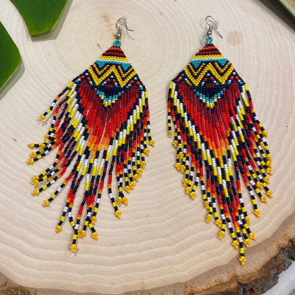 Diseños Sagrados - Handmade Huichol Wixarika Small Chaquira Traditional Earrings