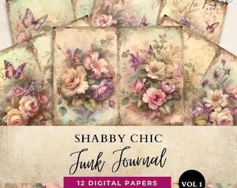 Floral Junk Journal, Shabby Chic Rose Junk Journal Pages, Vintage Digital Papers For Scrapbooking, Antique Textured Backgrounds Jpg File VF1