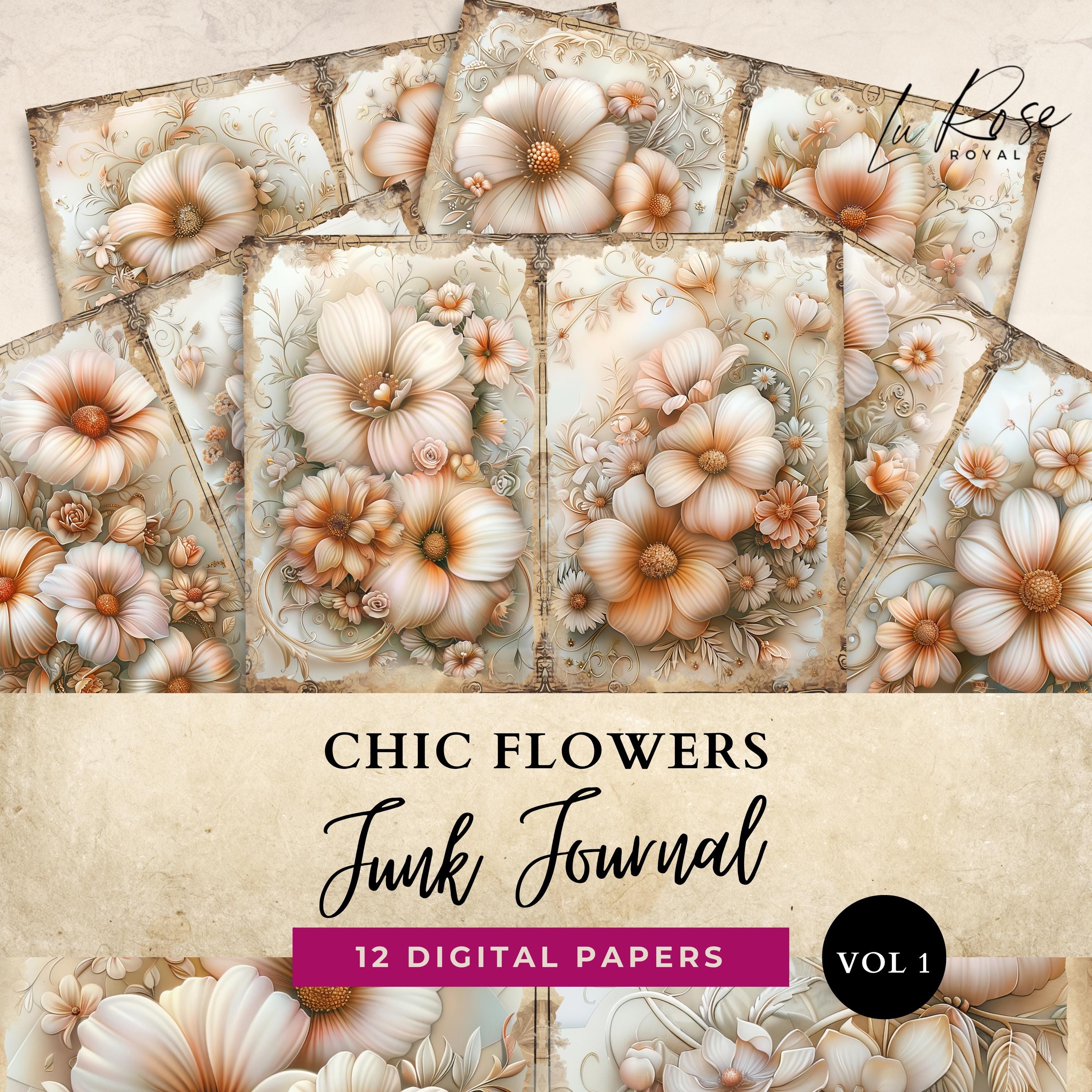 Shabby Chic Junk Journal Printable, Soft Pastel Beige Floral Digital ...