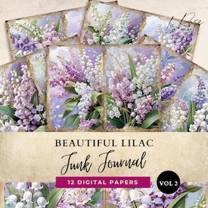 Lilac Junk Journal Printable, Soft Pastel Lilac Floral Digital Papers, Printable Scrapbook Jpg Files, Vintage Spring Flowers Art Images
