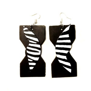 Leather Earrings CALLIANDRA in Black and White Zebra Print