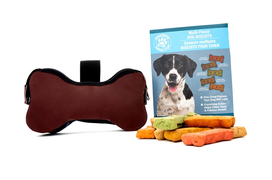 Dog Treats Fanny Pack ZIPBONE in Leather With Zipper, Belt Loop, Black