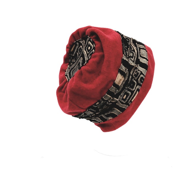 Ladies Soft Winter Hat in Wool and Woven Tapestry, Lined with Tricot, Medium Profile Couture, Made in USA