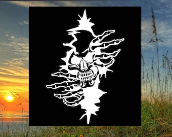 Skull Breaking Through Window Decal Sticker Tattoo Bones #skull