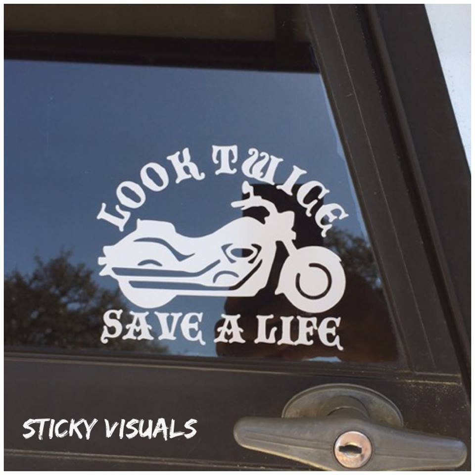 thumbnail interactive-video image 1 of Think Bike Look Twice Save A Life Vinyl Decal – Biker Sticker – Chopper Custom 883 – UK Made 1 of 3