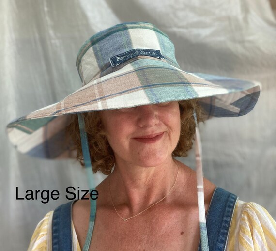 Plaid Linen Wide Brimmed Sun Hat With 