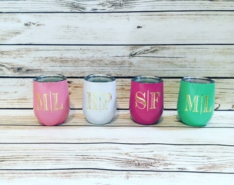 Monogrammed Stainless Steel Wine Tumbler // Stemless Wine Tumbler  // Personalized Gift // Custom Stainless Steel Wine Tumbler