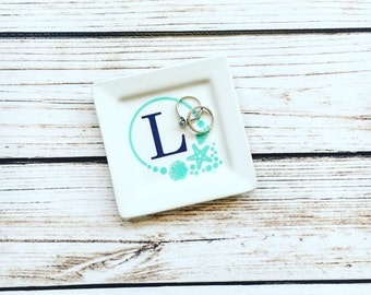 Beach Monogram Ring dish // Personalized Ring Dish // Personalized Gift // Jewelry Holder // Monogram