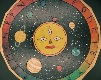 Placa de péndulo Galaxy Clown Scrying pintada a mano y quemada