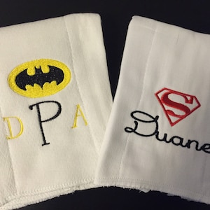 Set of 2 Superhero Personalized Baby Burp Cloths