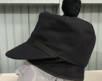 ヴィンテージ ブラック ポンポン ウール ハンティング USA製 フルラップ サイズ 6 5/8 ランゲンバーグ スコッチハット キャップ