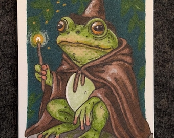 ACEO Art PRINT - Artist Trading Card - fantasy painting- frog wizard-