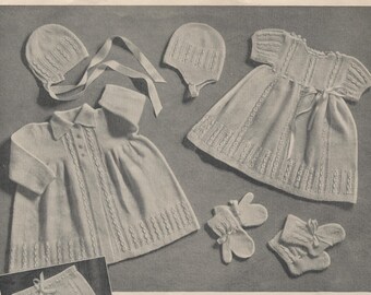 Vintage knitting pattern, 7 baby garments