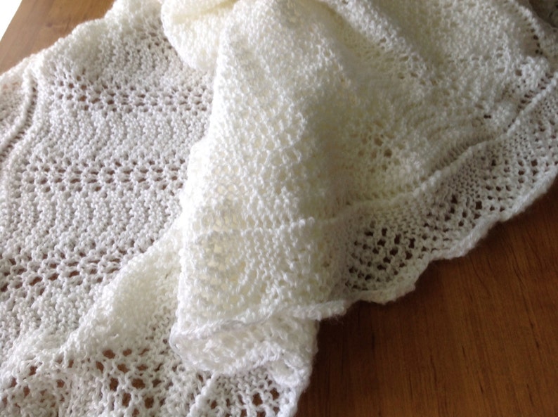 Pattern. Vintage style hand knit lace baby shawl 3 ply