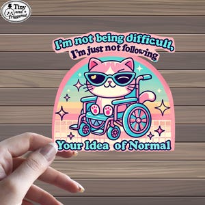 Wheelchair Rare Disease Cat Sticker, Anxiety Disability Sticker, Mental Health Awareness Support Sticker, Support Disability Rights Sticker