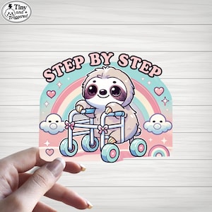 Schritt für Schritt Faultier auf Beißer Aufkleber Kawaii Slow & Steady Animal Sticker Lustiger Faultier mit Beißer Aufkleber Entzückendes Faultier mit Walker Aufkleber