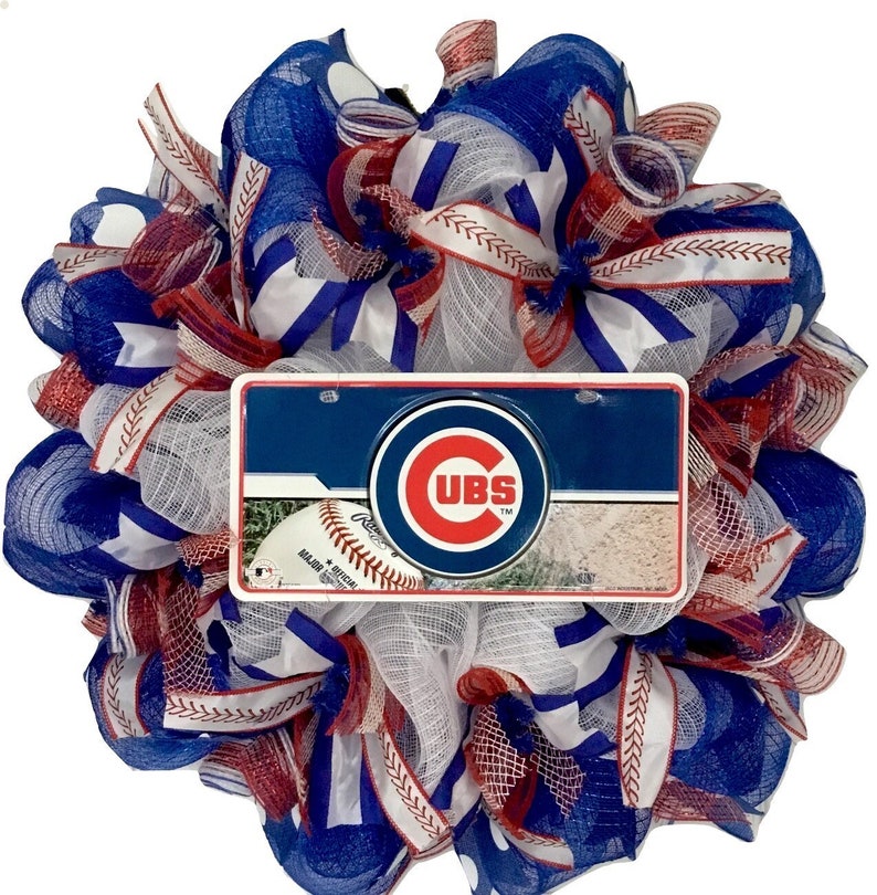 Chicago Cubs Baseball Wreath Handmade Deco Mesh