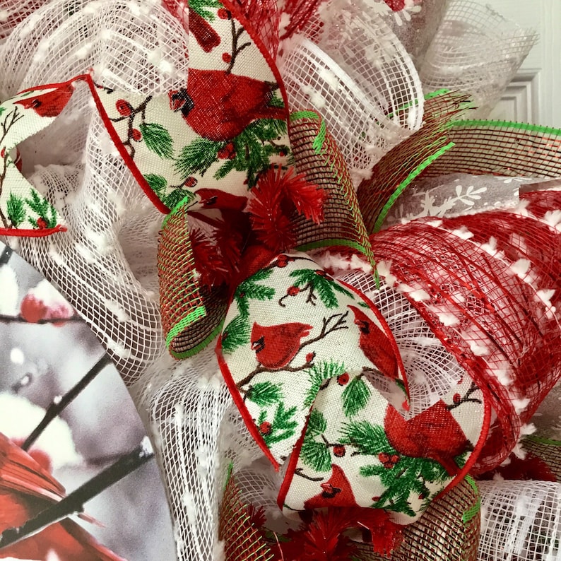 Seasons Greetings Cardinal Handmade Deco Mesh Holiday Wreath