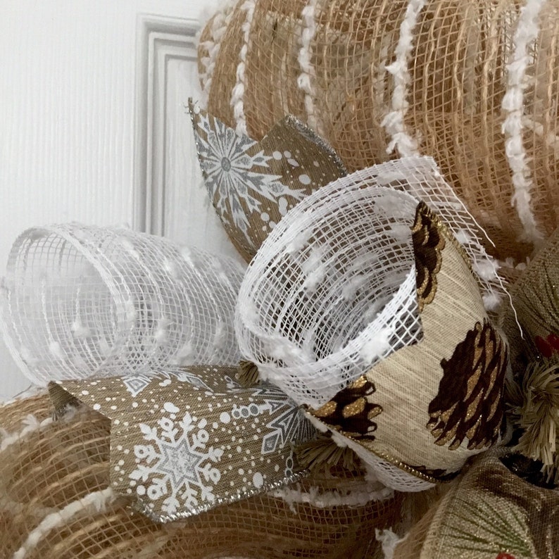 Rustic Woodland Snowman Winter Or Holiday Wreath Handmade Deco Mesh