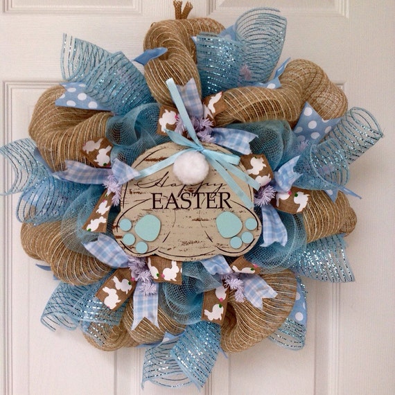 Easter Wreath Cottontail Bunny Feet Handmade Deco Mesh 20 Etsy