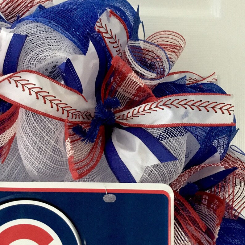 Chicago Cubs Baseball Wreath Handmade Deco Mesh