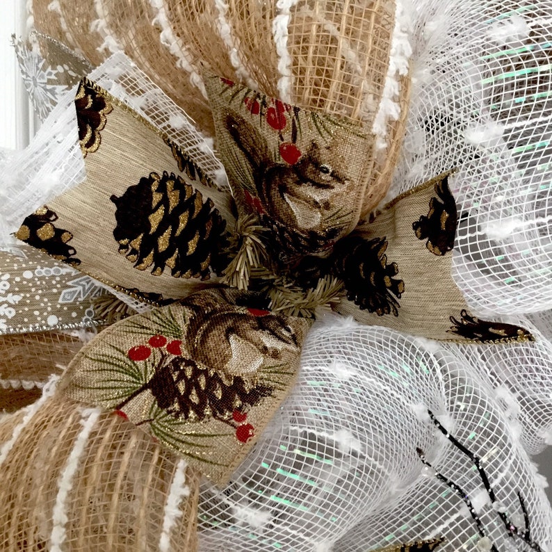 Rustic Woodland Snowman Winter Or Holiday Wreath Handmade Deco Mesh