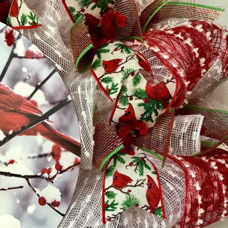 Seasons Greetings Cardinal Handmade Deco Mesh Holiday Wreath