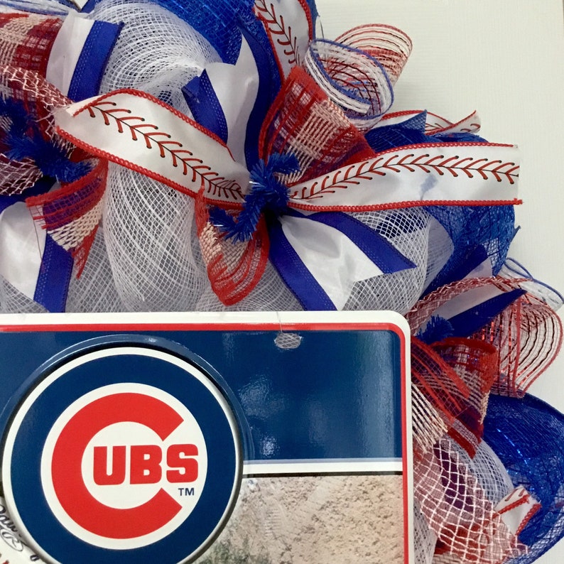 Chicago Cubs Baseball Wreath Handmade Deco Mesh