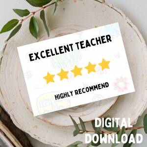 Ausgezeichneter Lehrer! Sehr empfehlenswert! - Lehrer-Grußkarte, Printable NUR DIGITAL DOWNLOAD für 5x7 Karte