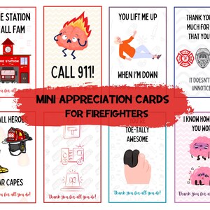 Mini cartes d'appréciation de pompier - paquet de 16 pompier Merci adorable - téléchargement numérique UNIQUEMENT - cartes imprimables à la maison