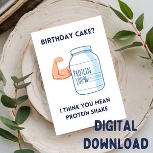 Torta di compleanno? Penso che tu intenda frullato proteico, topo da palestra - Giorno di compleanno - Biglietto di auguri divertente/carino, DOWNLOAD DIGITALE stampabile per una carta 5x7