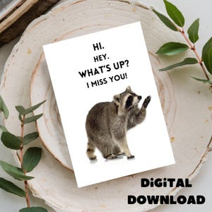 Hallo. Hé! Wat is er aan de hand? Ik mis je!-schattig/grappig/ik mis je-wenskaart, afdrukbare digitale download voor een kaart van 5 x 7