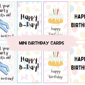 Cute Birthday Cards - 8 Pack of Mini Birthday Cards - Digital Download ONLY