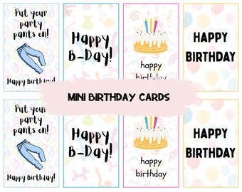 Mini tarjetas de cumpleaños - Paquete de 8 - Imprime en casa (Descarga digital)