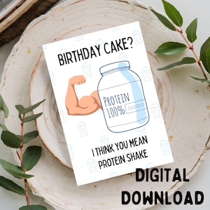 Torta di compleanno? Credo che tu intenda frullato proteico - Biglietto d'auguri carino/palestra/auguri di compleanno, stampabile, solo download digitale per biglietti 13x18 cm