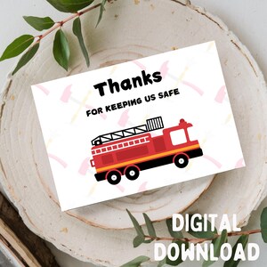 Gracias por mantenernos a salvo - Tarjeta de felicitación de agradecimiento / bombero, imprimible SOLO DESCARGA DIGITAL para una tarjeta de 5x7