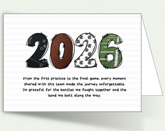 Tarjeta de ánimo para jugador de fútbol americano / Tarjeta de agradecimiento de fin de temporada, regalo para el banquete del equipo / Física / 4x6 o 5x7 / Personalización