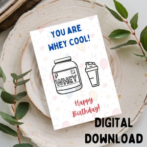 Tarjeta de felicitación de cumpleaños/gimnasio "Eres Whey Cool", imprimible. SOLO DESCARGA DIGITAL para tarjetas de 5x7.